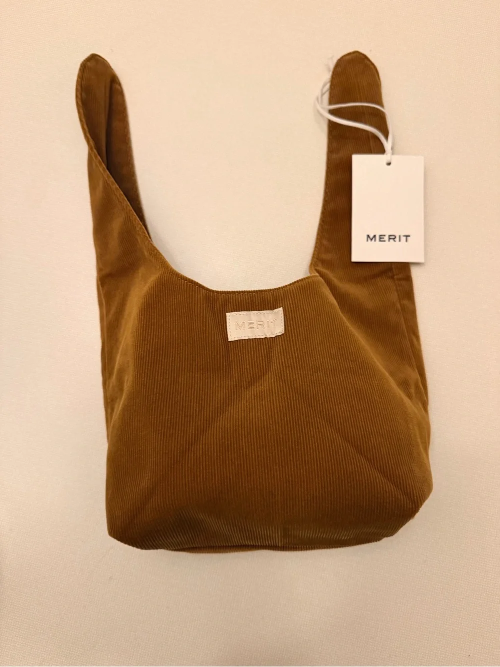 MERIT Corduroy Knot-Top Cosmetic Bag in Camel Brown